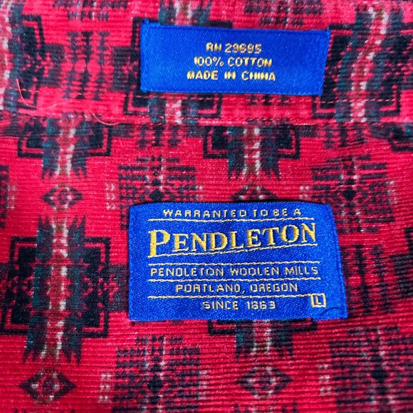 Pendleton Mens Corduroy Western Aztec Print Shirt Pearl Snap Up Pocket Shirt L - Picture 8 of 9